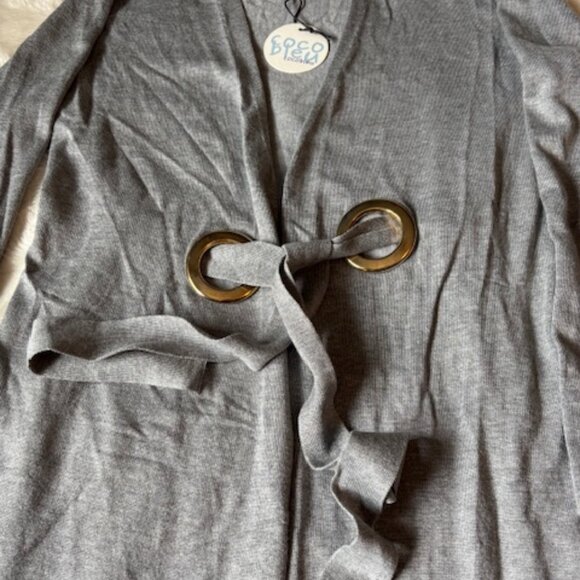 Coco Bleu Knit Cardigan Sweater Stretch Tie Front Golden Eyelet Ladies Sz M NWT - Picture 2 of 12